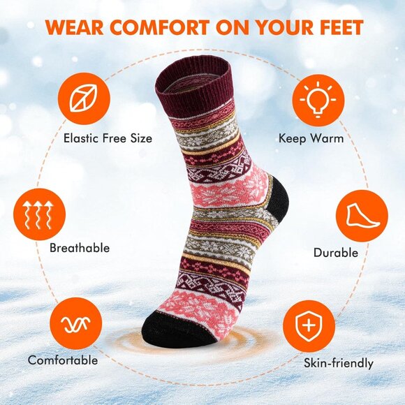 Wool Socks for Women - Womens Winter Sock for Womens Warm Thick Knit Wool Soft V - Picture 3 of 7